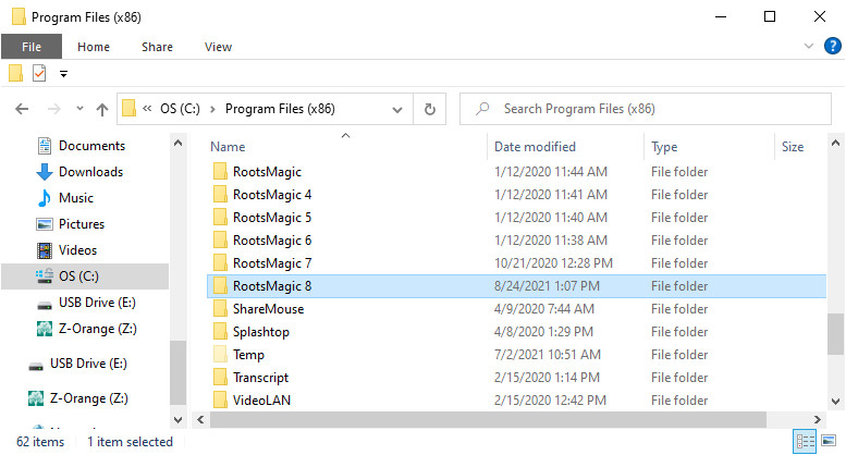 RootsMagic 8 program folder