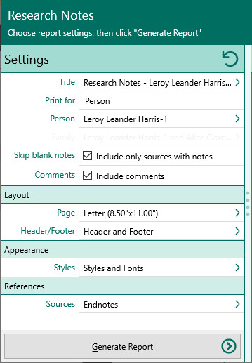 Research Notes Settings