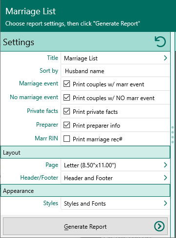 Marriage List Settings