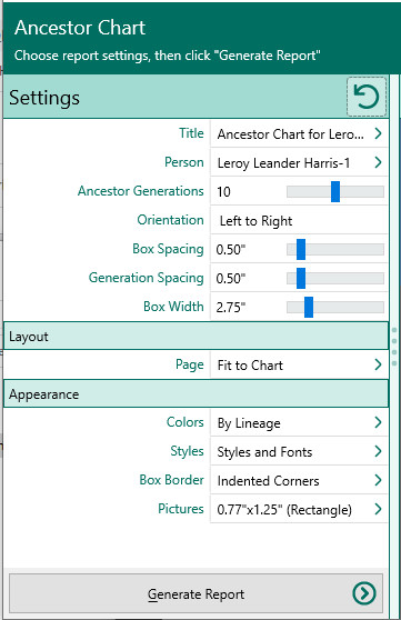 Ancestor Chart Settings