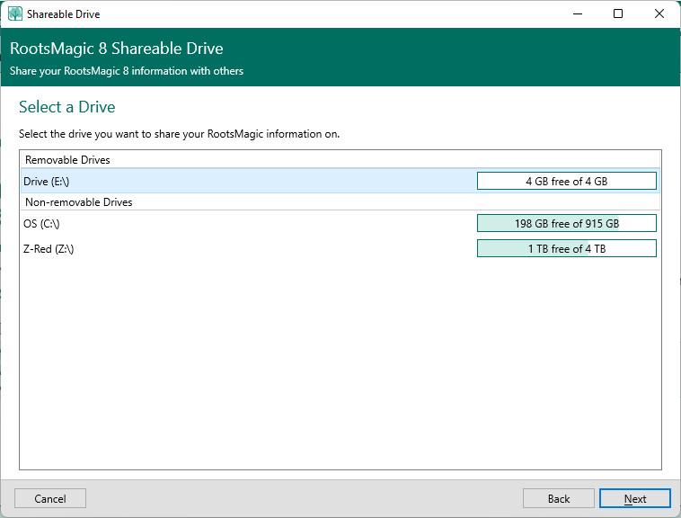 Shareable Drive-Select A Drive