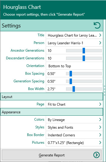 Hourglass Chart Settings