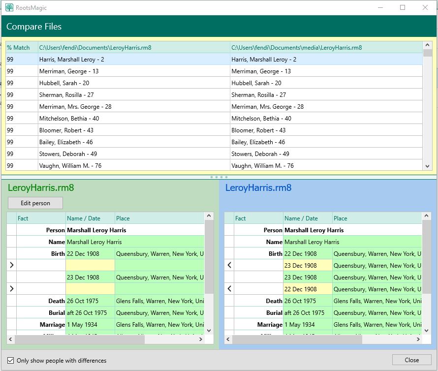 rootsmagic compare files