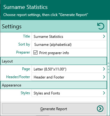 Surname Statistics Settings